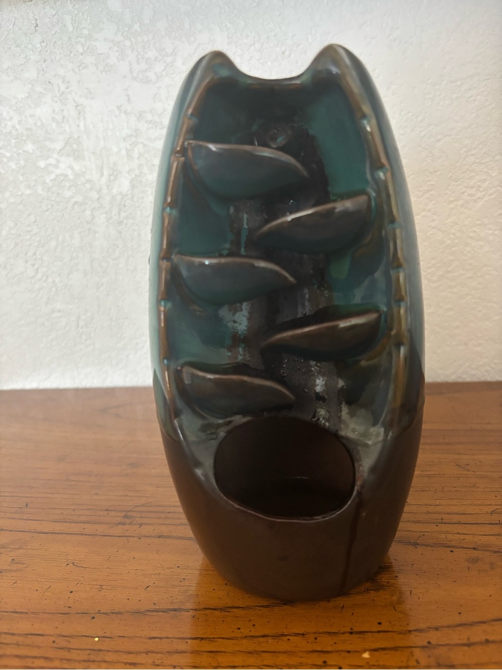 Handcrafted Ceramic incense waterfall Burner - Teal and Brown